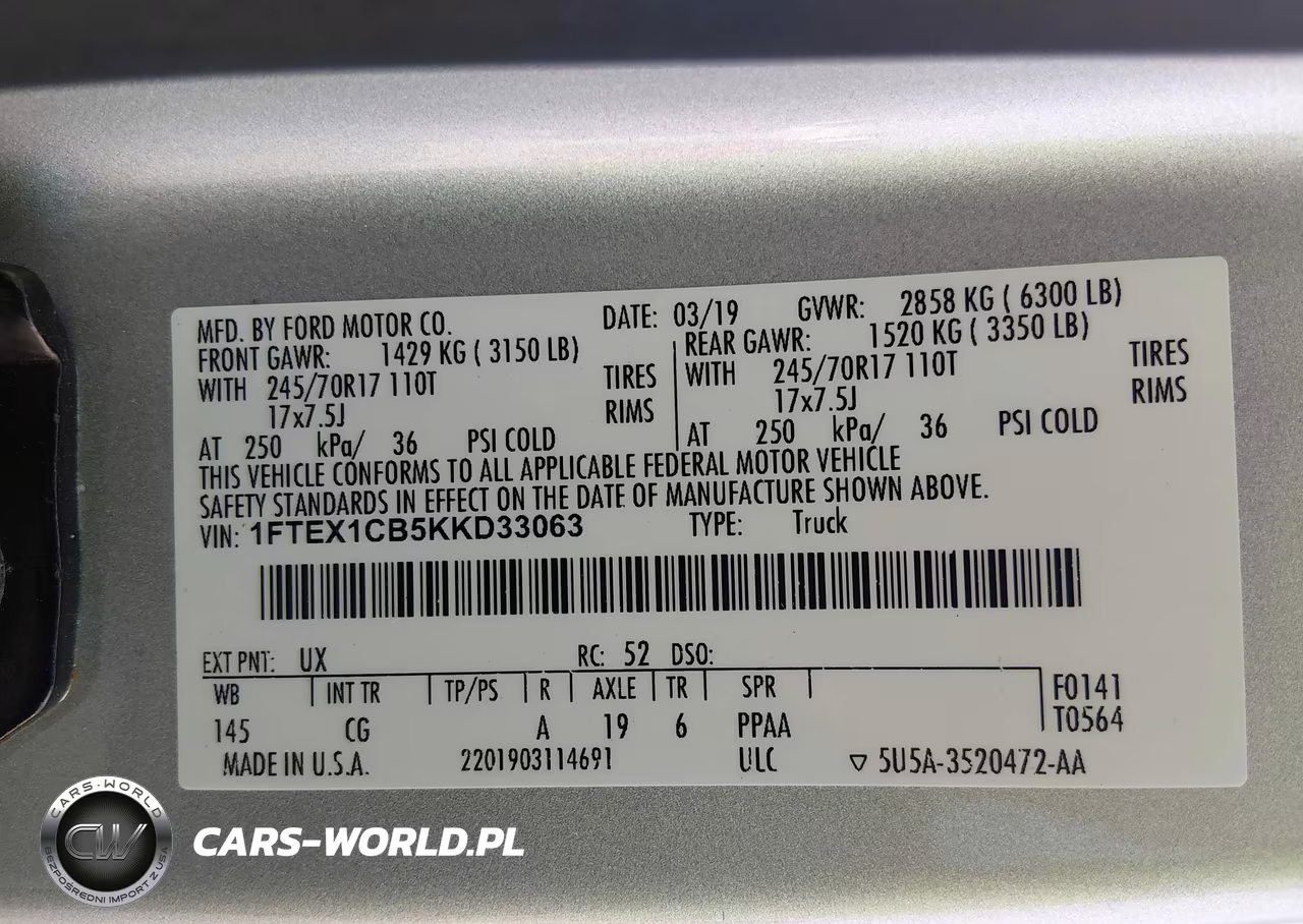 2019 Ford F-150 Xl VIN:1FTEX1CB5KKD33063 - 9