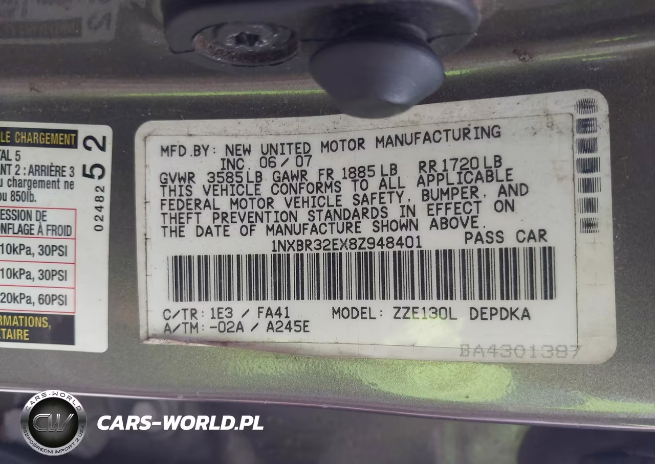 2008 Toyota Corolla Ce VIN:1NXBR32EX8Z948401 - 9