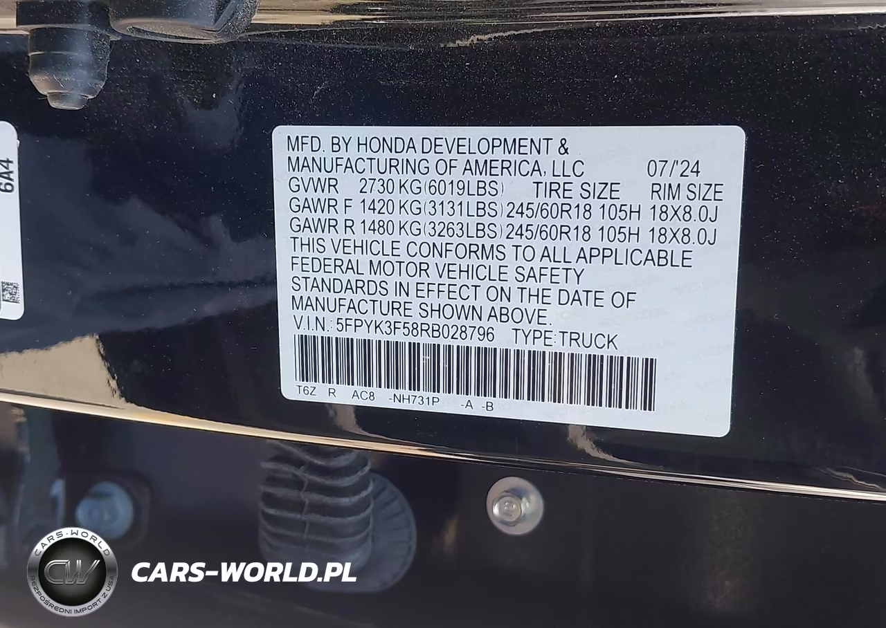 2024 Honda Ridgeline Rtl VIN:5FPYK3F58RB028796 - 9