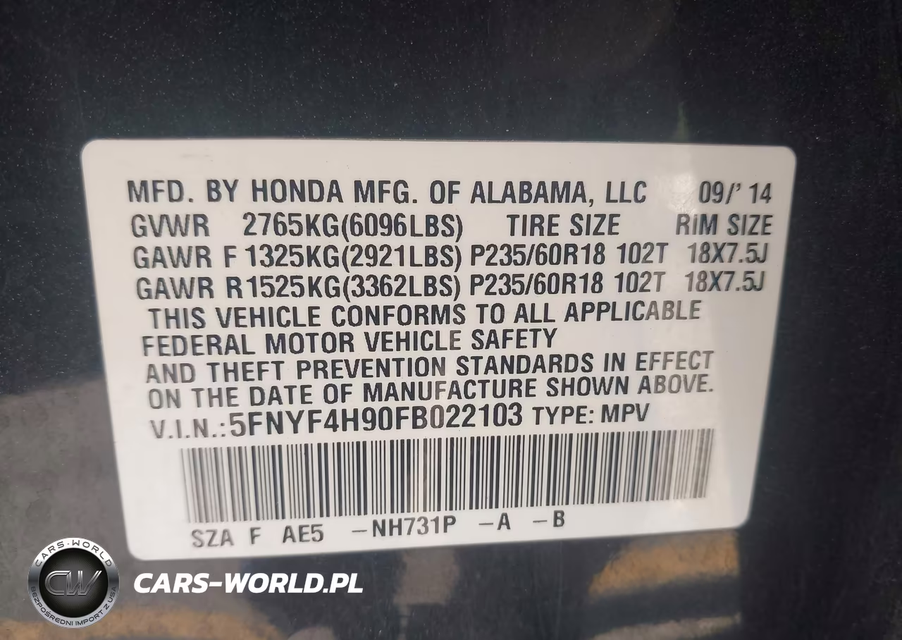 2015 Honda Pilot Touring VIN:5FNYF4H90FB022103 - 9