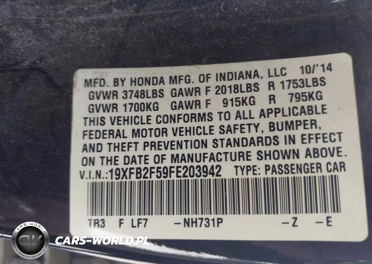 2015 Honda Civic Lx VIN:19XFB2F59FE203942 - 9