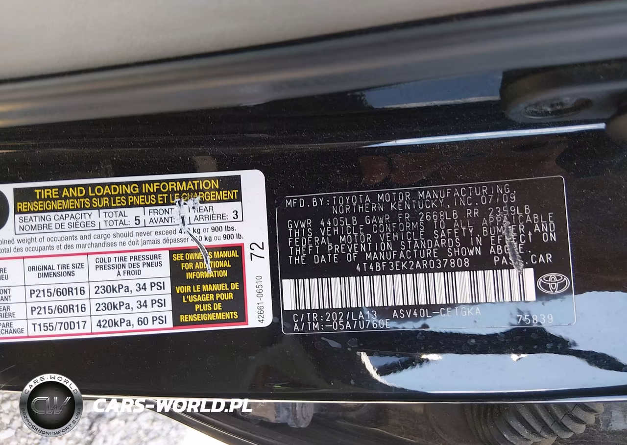 2010 Toyota Camry Xle VIN:4T4BF3EK2AR037808 - 9