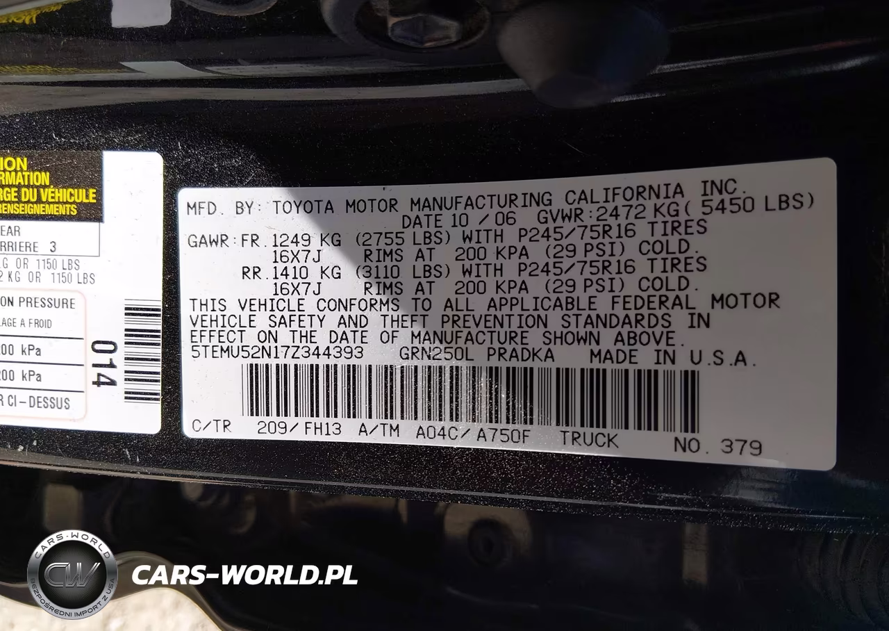 2007 Toyota Tacoma Base V6 VIN:5TEMU52N17Z344393 - 9