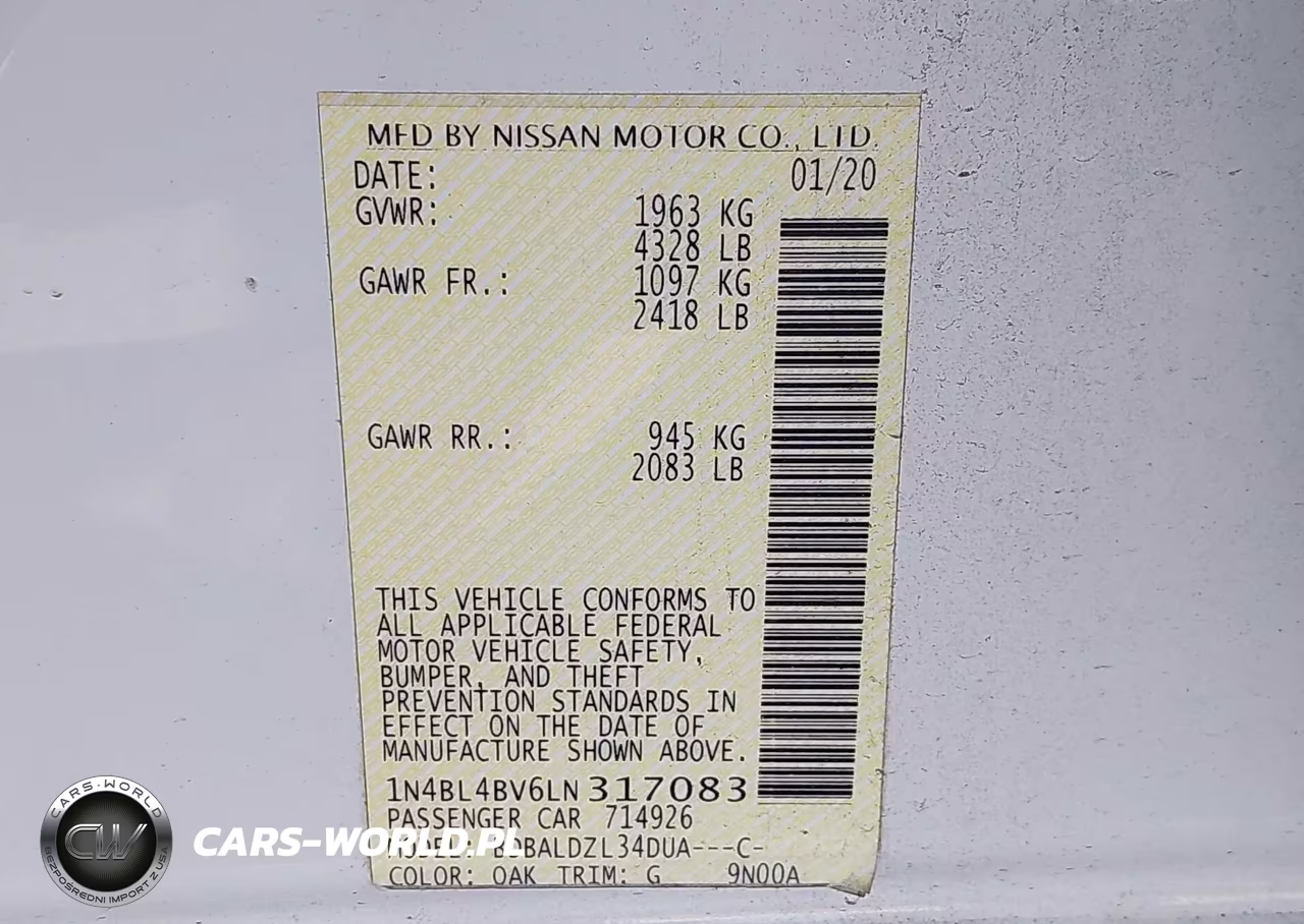 2020 Nissan Altima S Fwd VIN:1N4BL4BV6LN317083 - 9