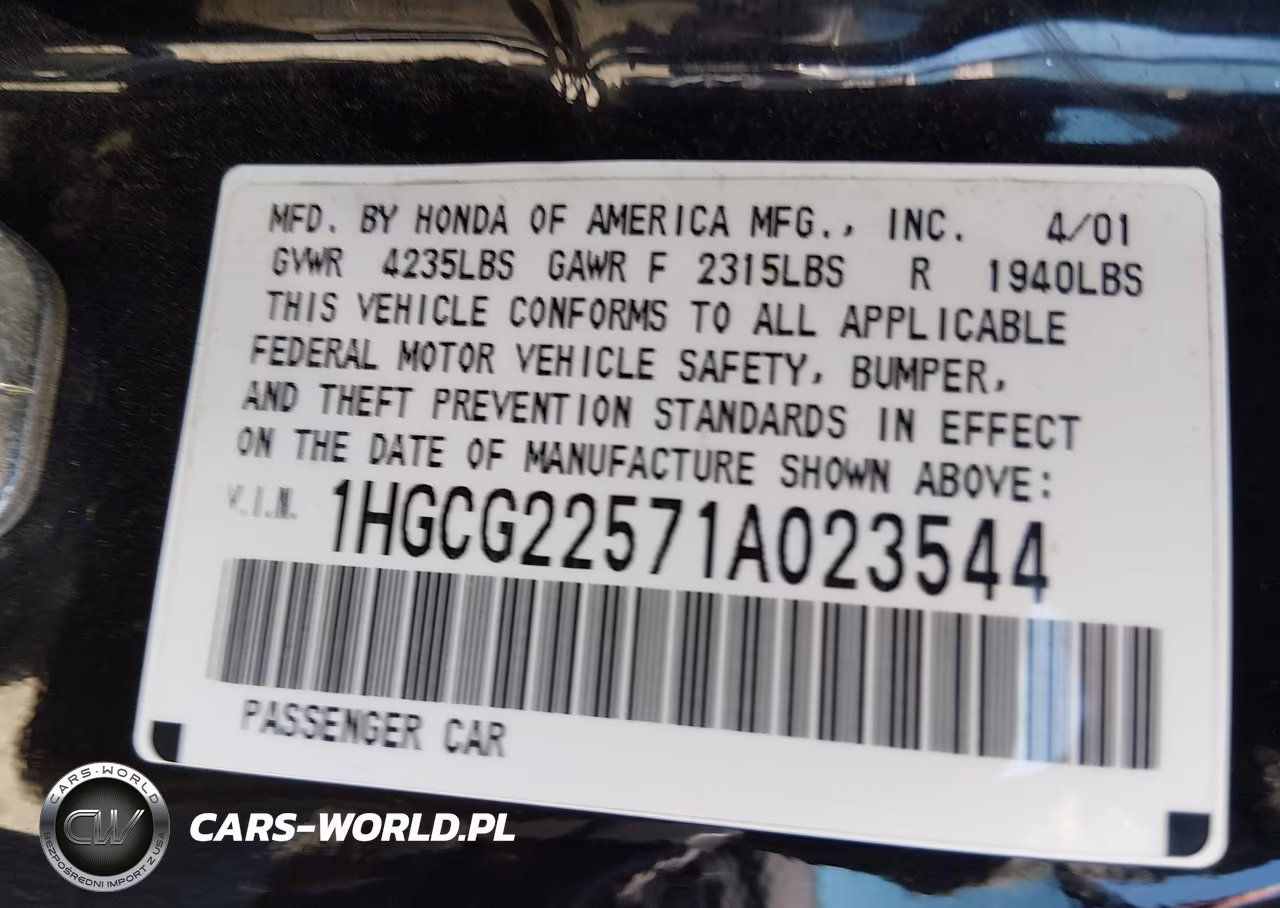 2001 Honda Accord 3.0 Ex VIN:1HGCG22571A023544 - 9