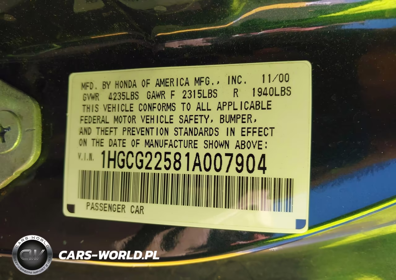 2001 Honda Accord 3.0 Ex VIN:1HGCG22581A007904 - 9