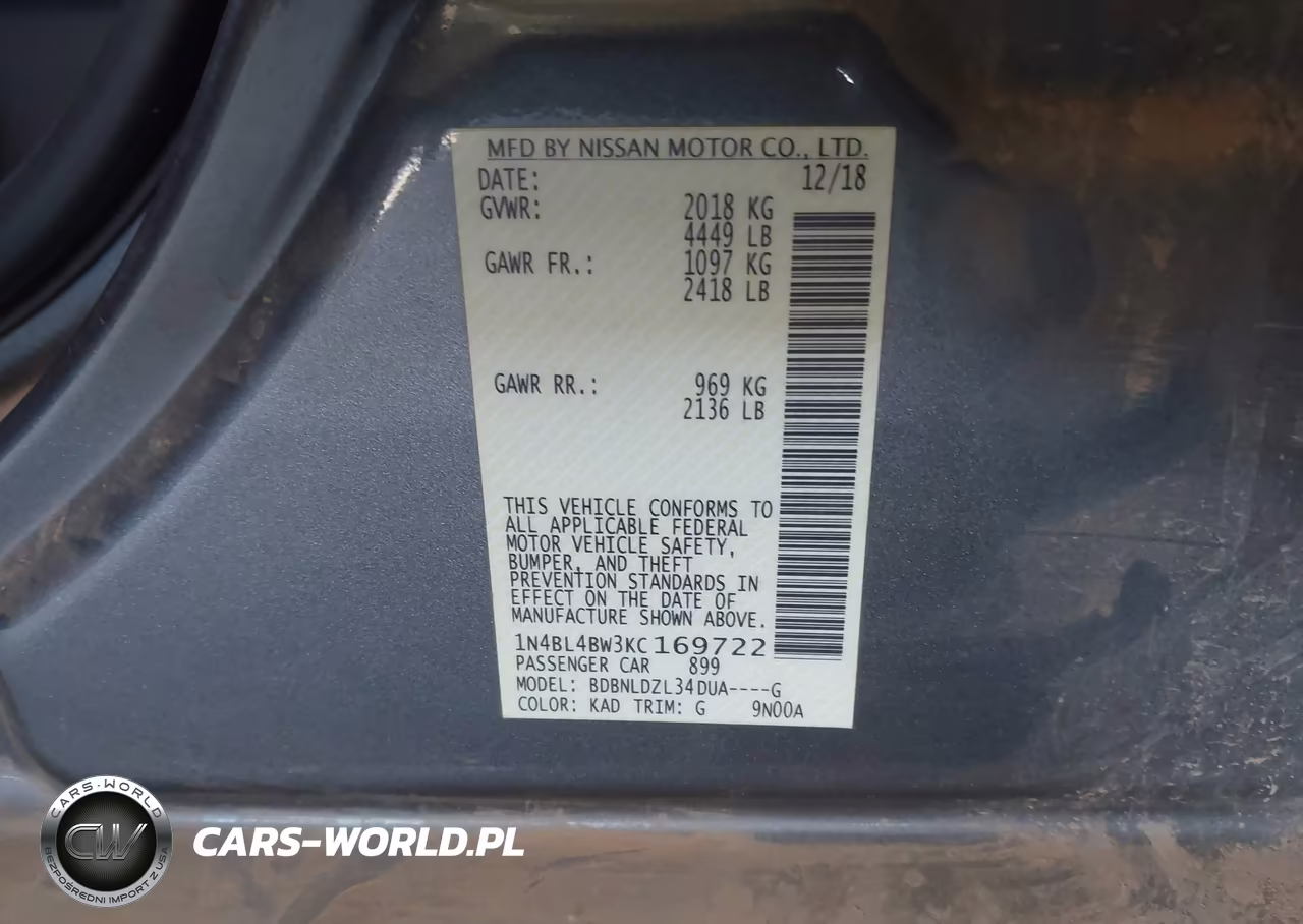 2019 Nissan Altima 2.5 S VIN:1N4BL4BW3KC169722 - 9