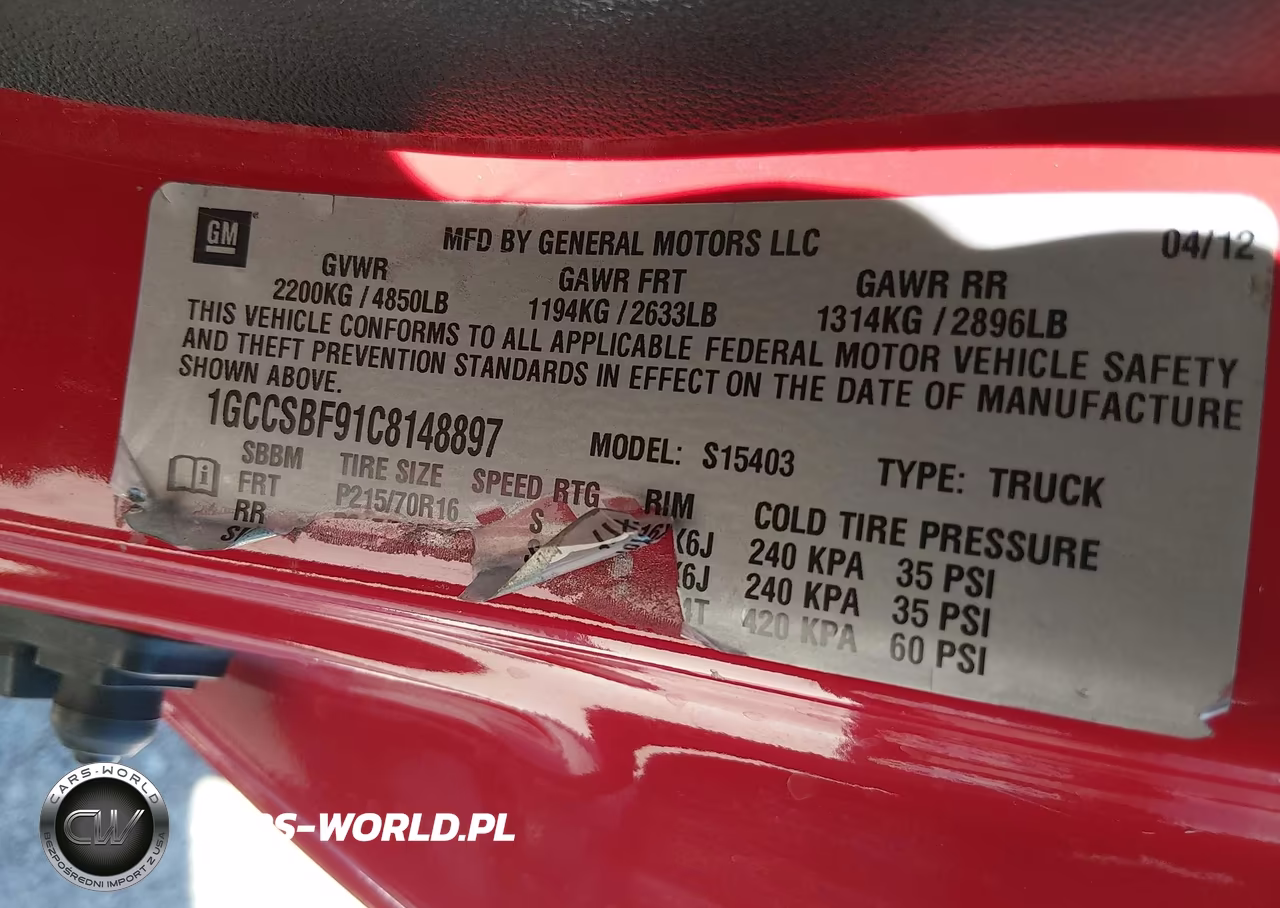 2012 Chevrolet Colorado Work Truck VIN:1GCCSBF91C8148897 - 9