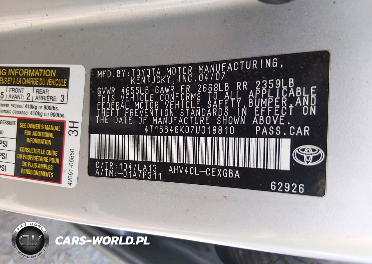 2007 Toyota Camry Hybrid VIN:4T1BB46K07U018810 - 9