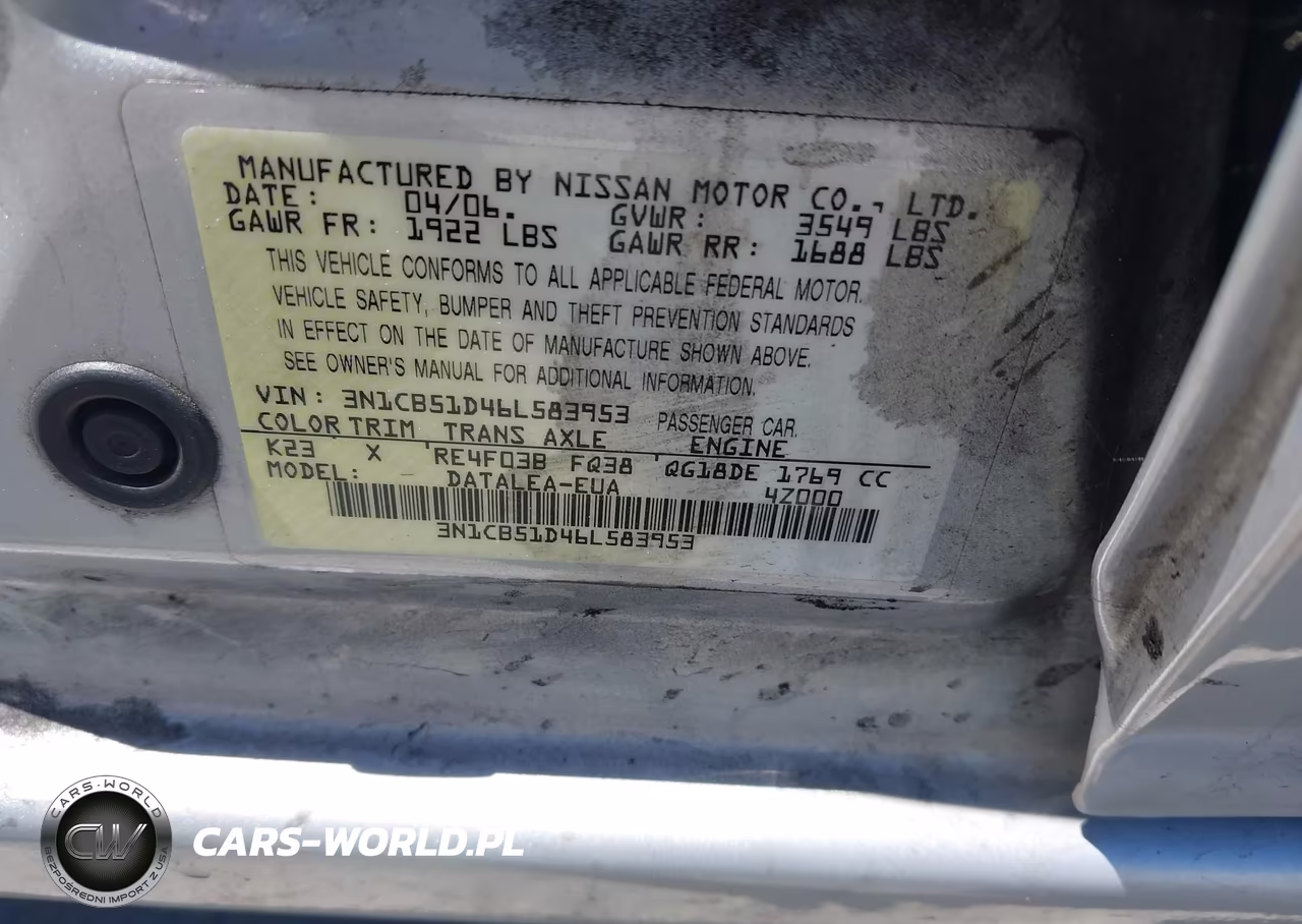 2006 Nissan Sentra 1.8S VIN:3N1CB51D46L583953 - 9
