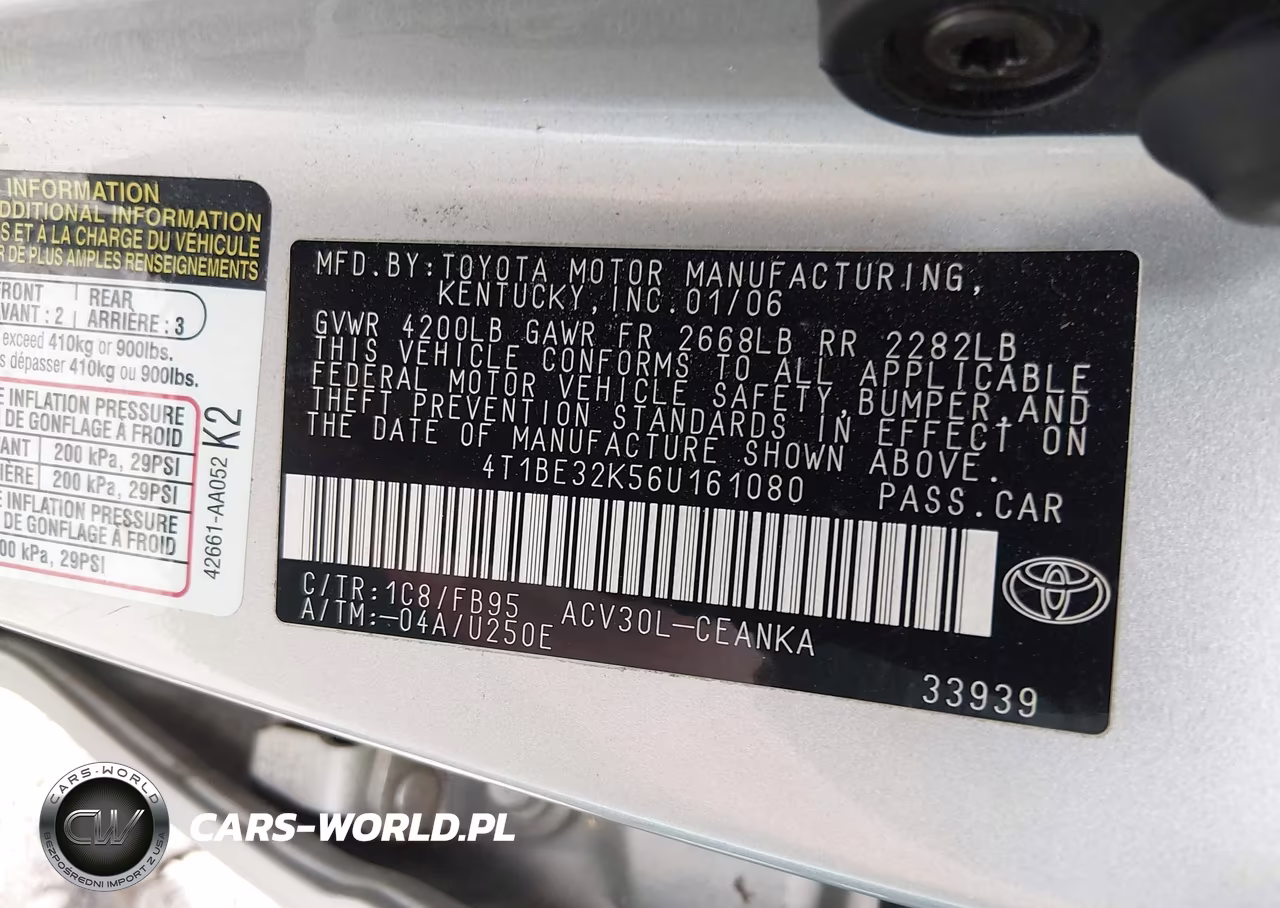 2006 Toyota Camry Le VIN:4T1BE32K56U161080 - 9