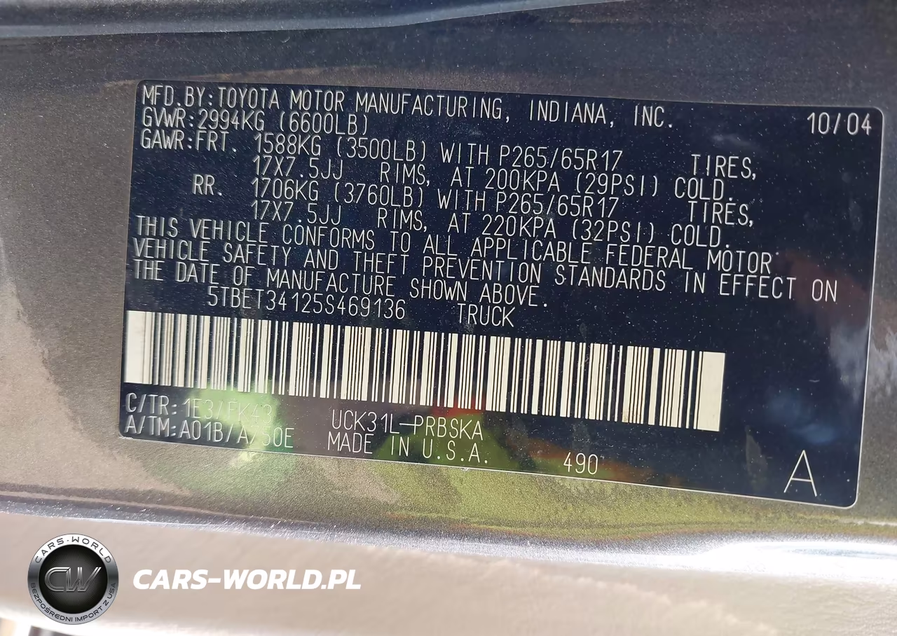 2005 Toyota Tundra Sr5 V8 VIN:5TBET34125S469136 - 9