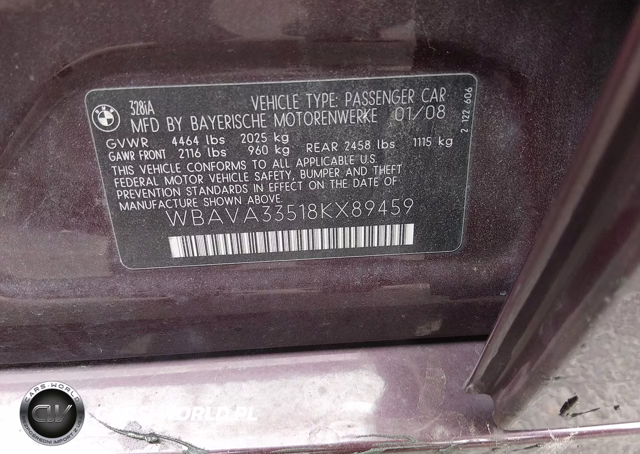 2008 BMW 328I VIN:WBAVA33518KX89459 - 9