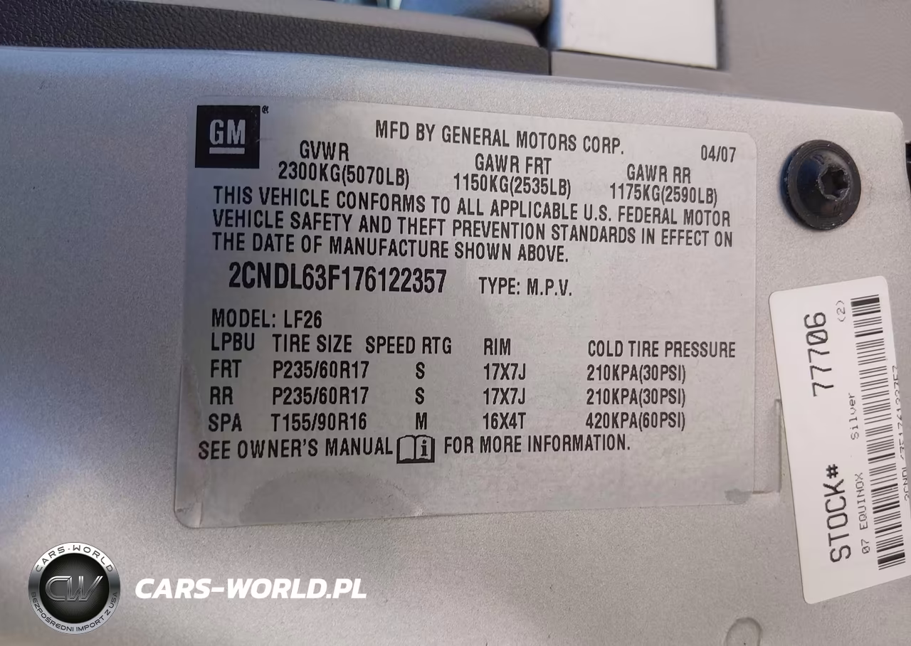 2007 Chevrolet Equinox Lt VIN:2CNDL63F176122357 - 9