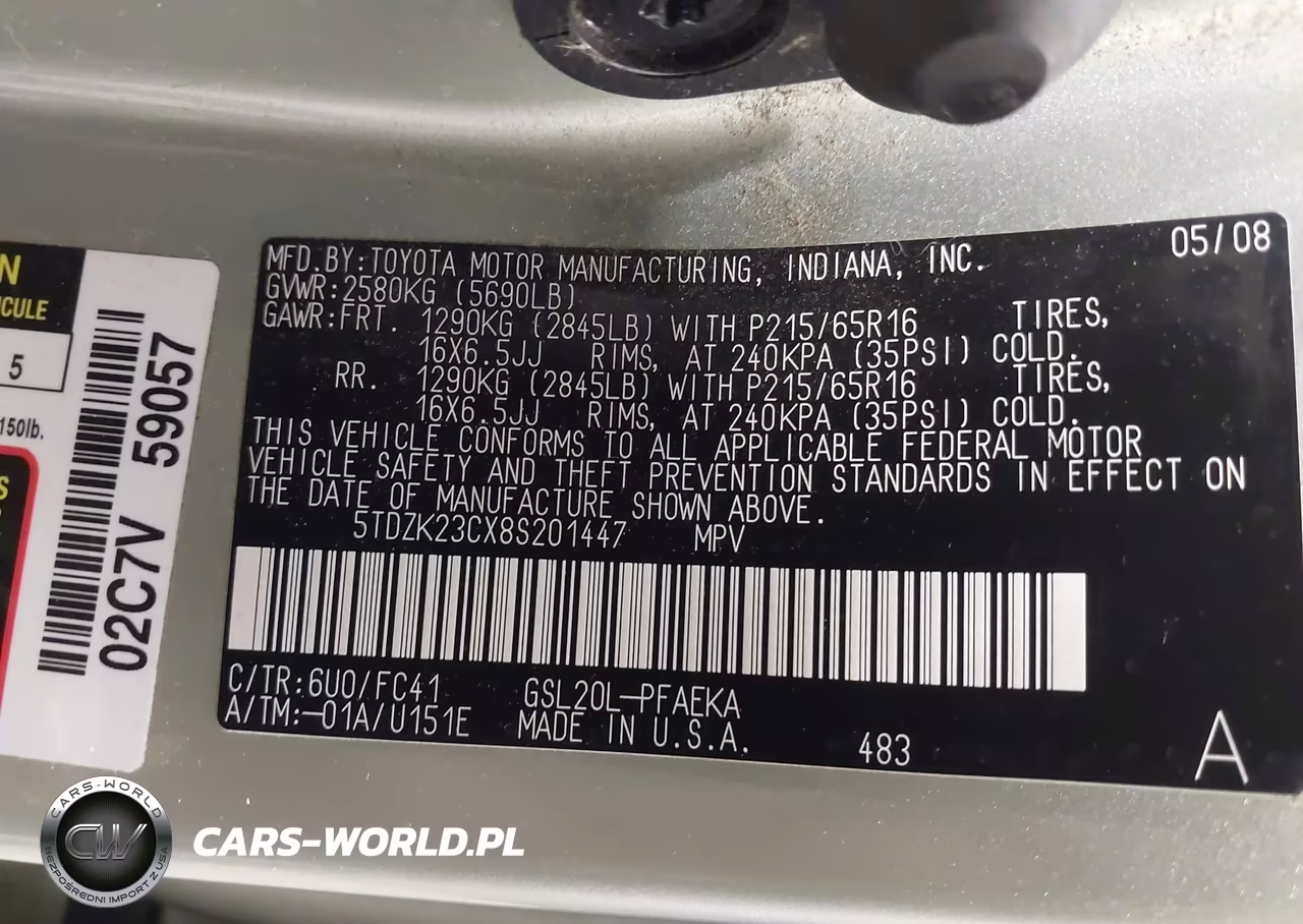 2008 Toyota Sienna Le VIN:5TDZK23CX8S201447 - 9