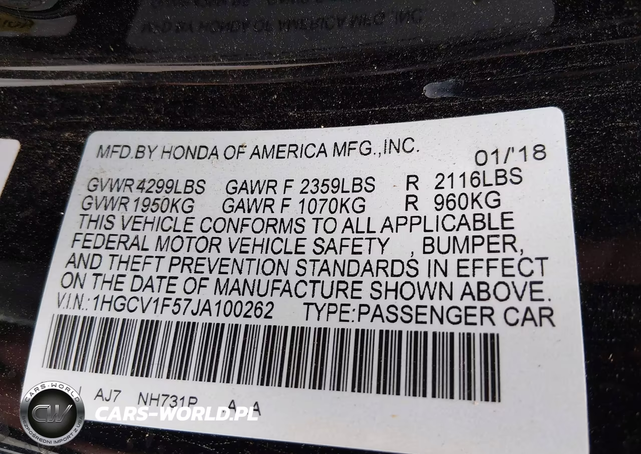 2018 Honda Accord Ex-L VIN:1HGCV1F57JA100262 - 9