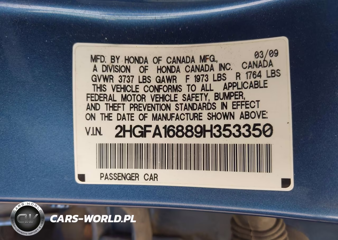 2009 Honda Civic Ex VIN:2HGFA16889H353350 - 9