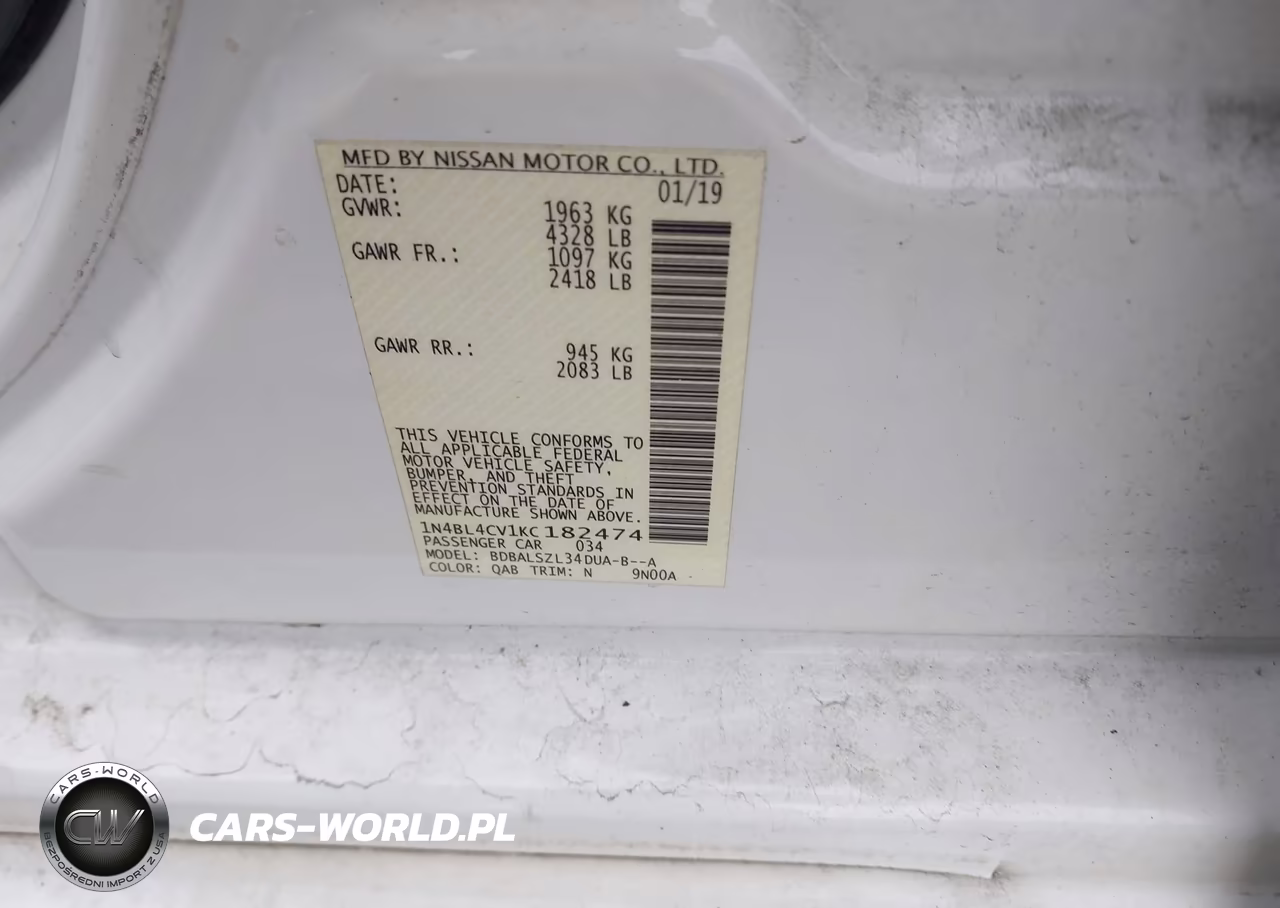 2019 Nissan Altima 2.5 Sr VIN:1N4BL4CV1KC182474 - 9