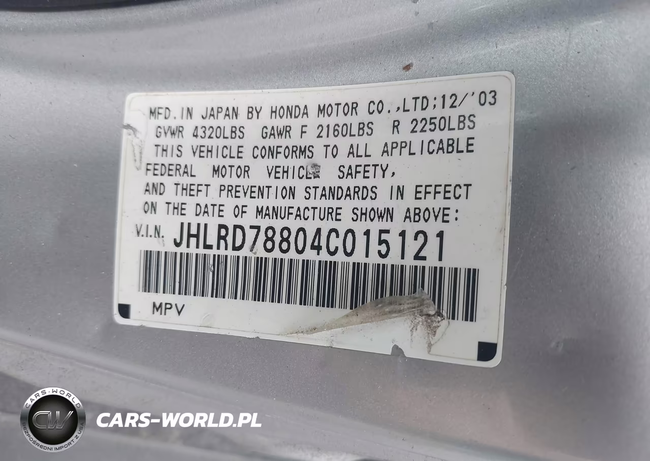 2004 Honda Cr-V Ex VIN:JHLRD78804C015121 - 9