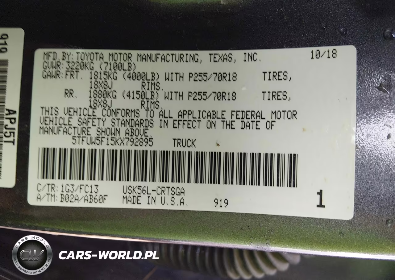 2019 Toyota Tundra Sr5 5.7L V8 VIN:5TFUW5F15KX792895 - 9