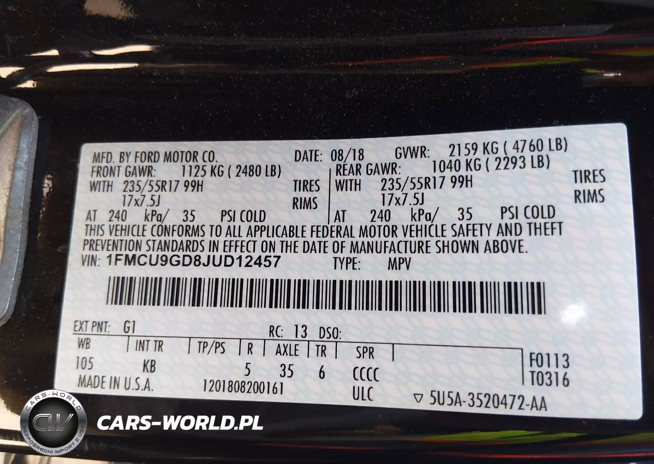 2018 Ford Escape Se VIN:1FMCU9GD8JUD12457 - 9