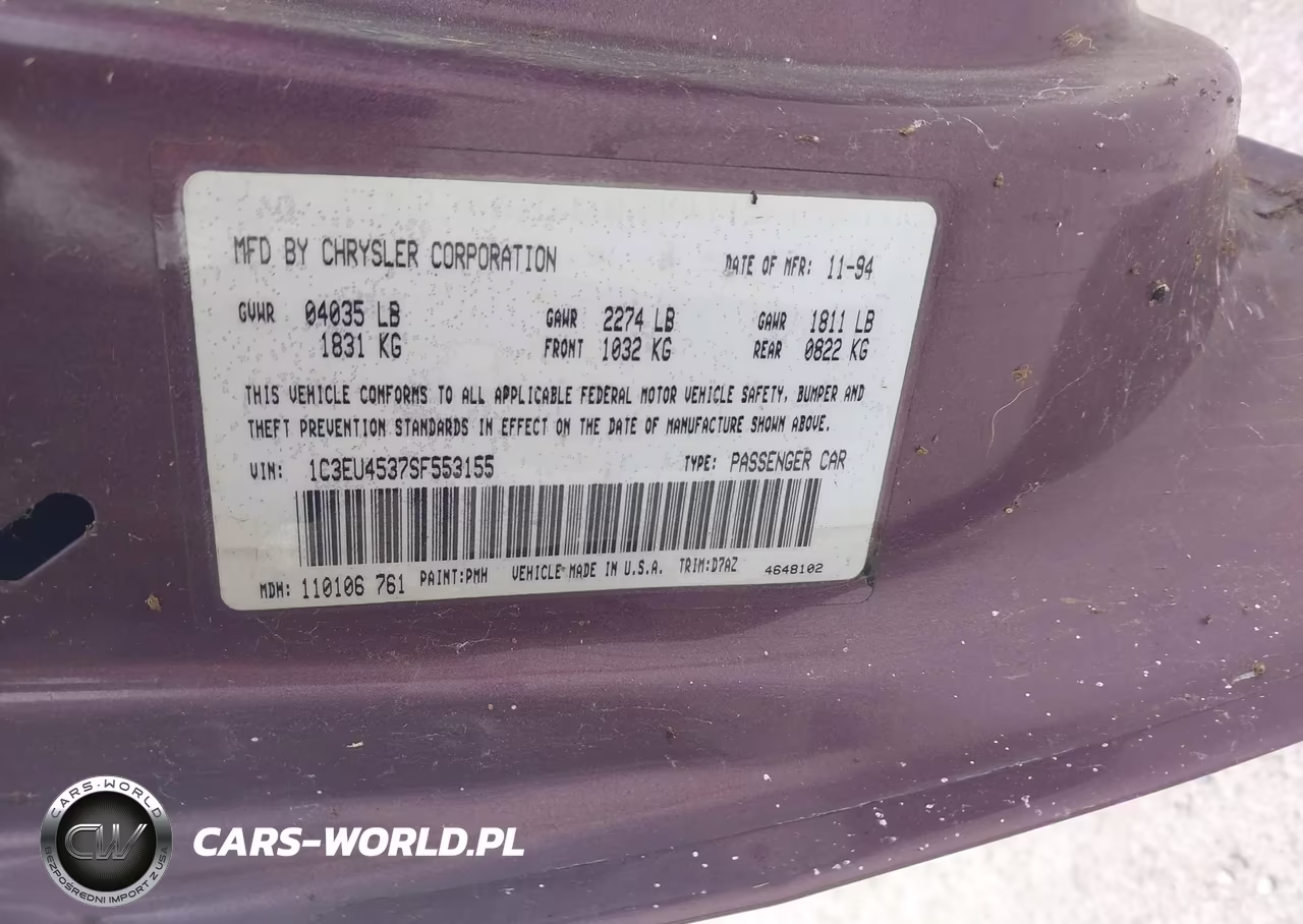 1995 Chrysler Lebaron Gtc VIN:1C3EU4537SF553155 - 9