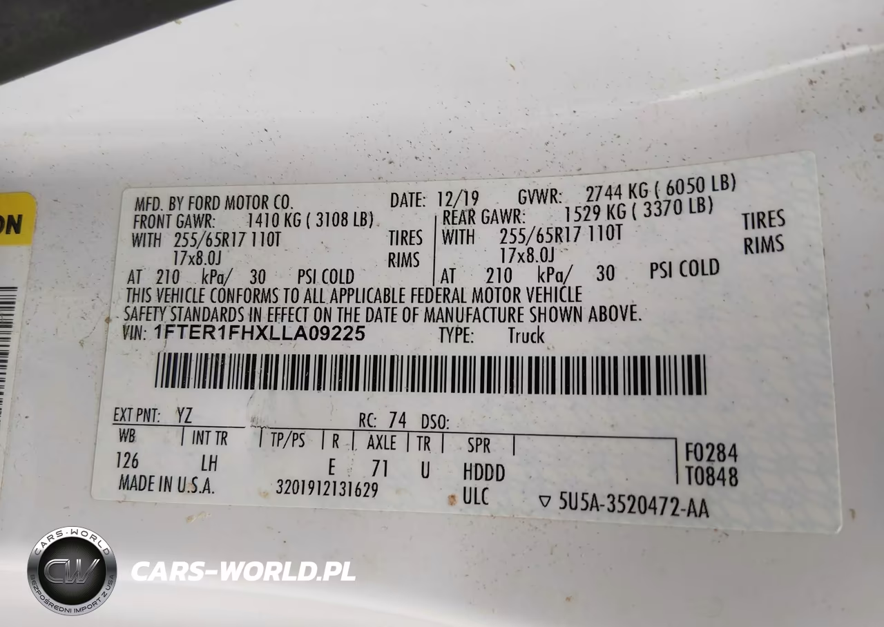 2020 Ford Ranger Xl VIN:1FTER1FHXLLA09225 - 9