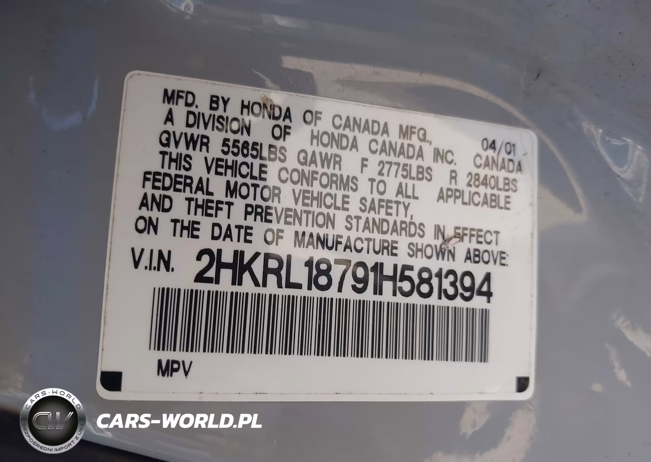 2001 Honda Odyssey Ex VIN:2HKRL18791H581394 - 9