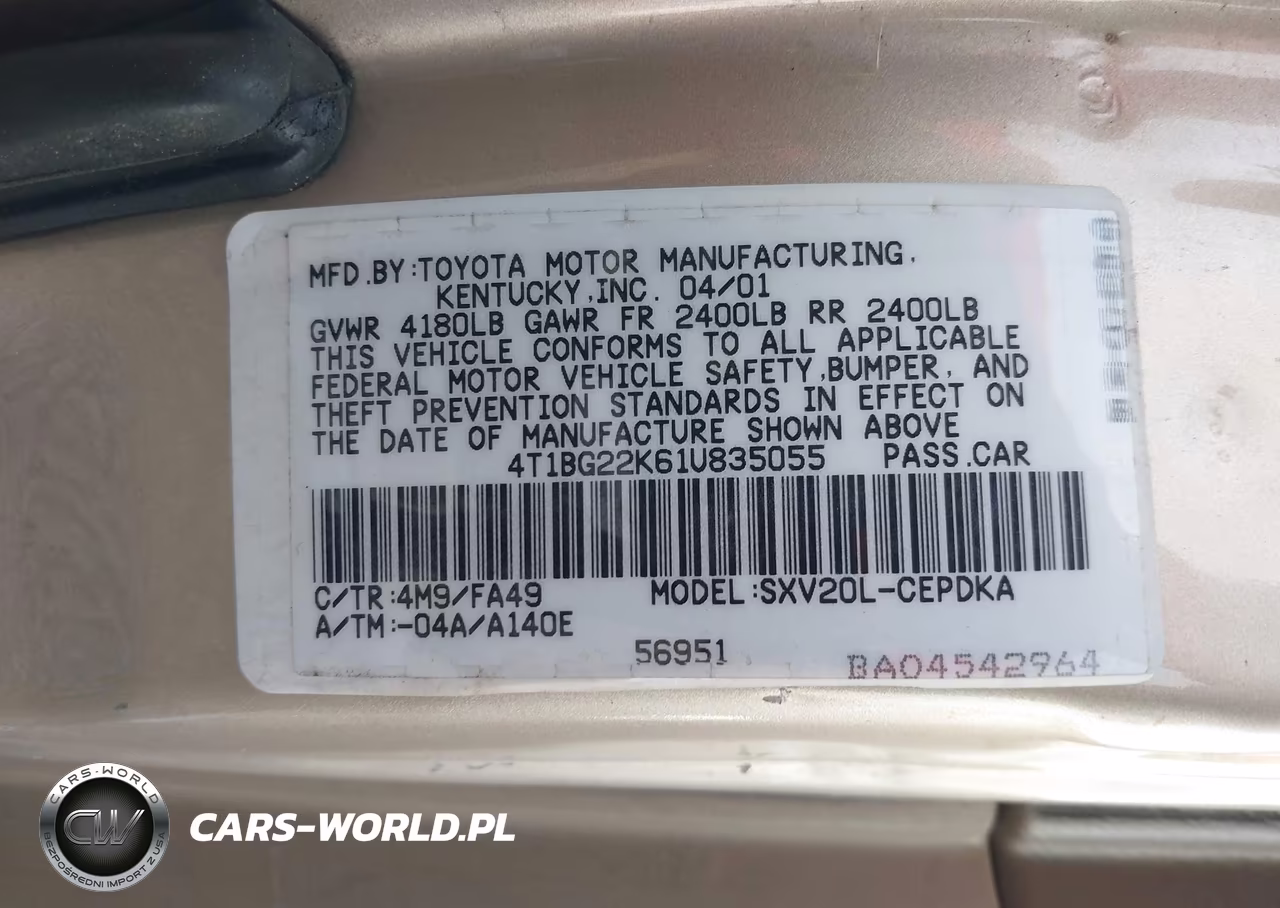 2001 Toyota Camry Ce VIN:4T1BG22K61U835055 - 9