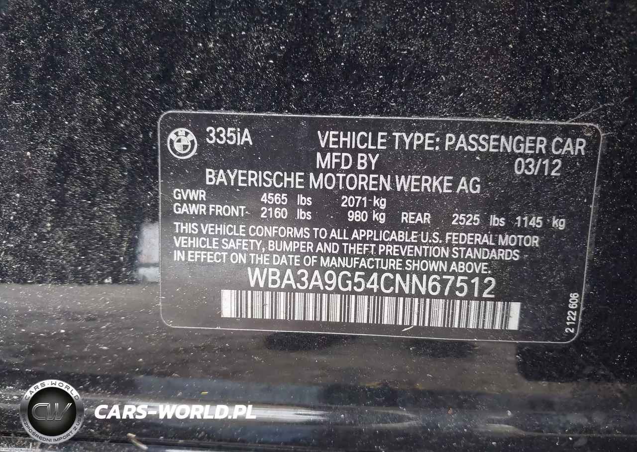 2012 BMW 335I VIN:WBA3A9G54CNN67512 - 9