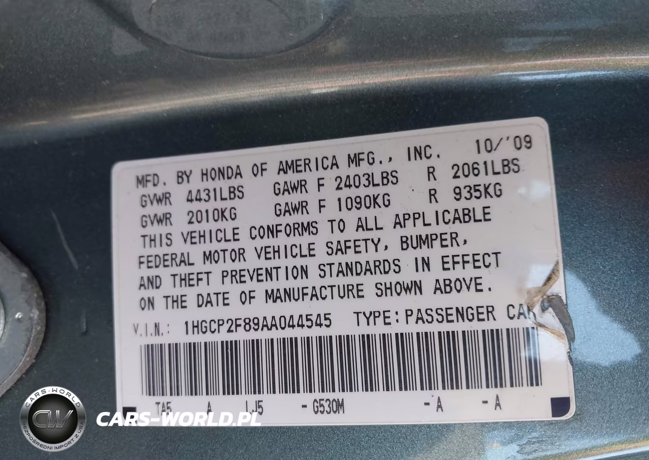 2010 Honda Accord 2.4 Ex-L VIN:1HGCP2F89AA044545 - 9