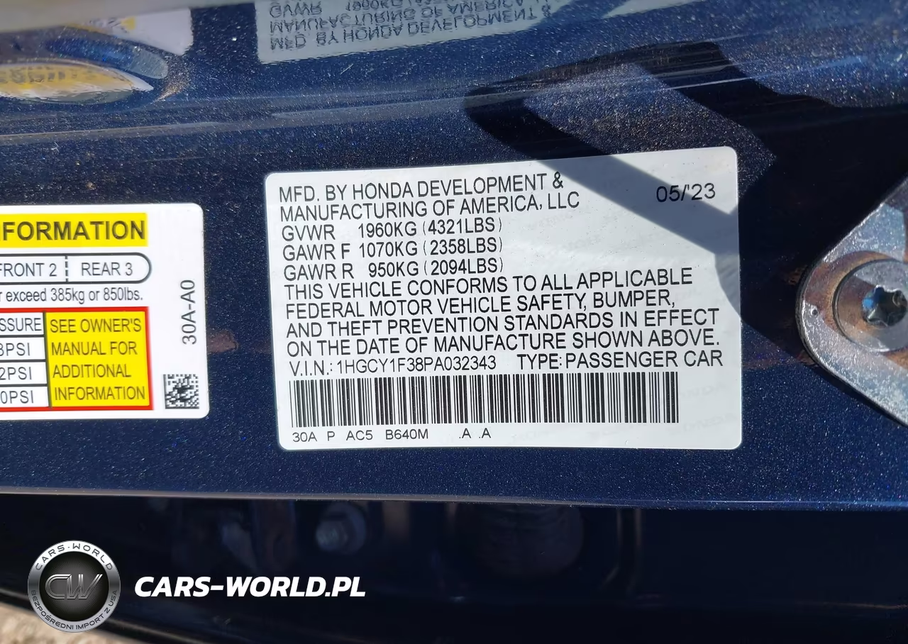2023 Honda Accord Ex VIN:1HGCY1F38PA032343 - 9