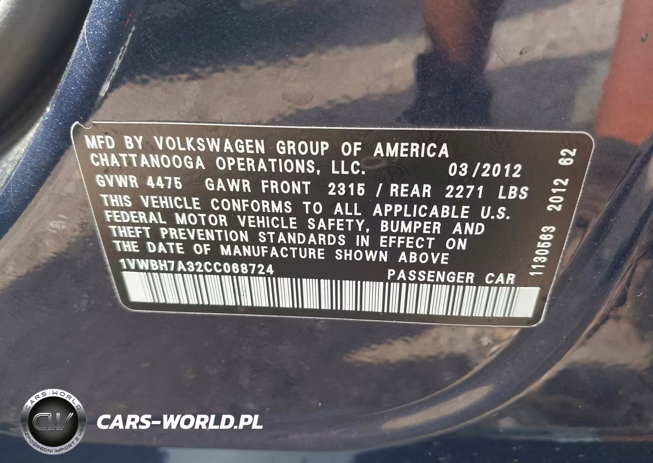 2012 Volkswagen Passat 2.5L Se VIN:1VWBH7A32CC068724 - 9