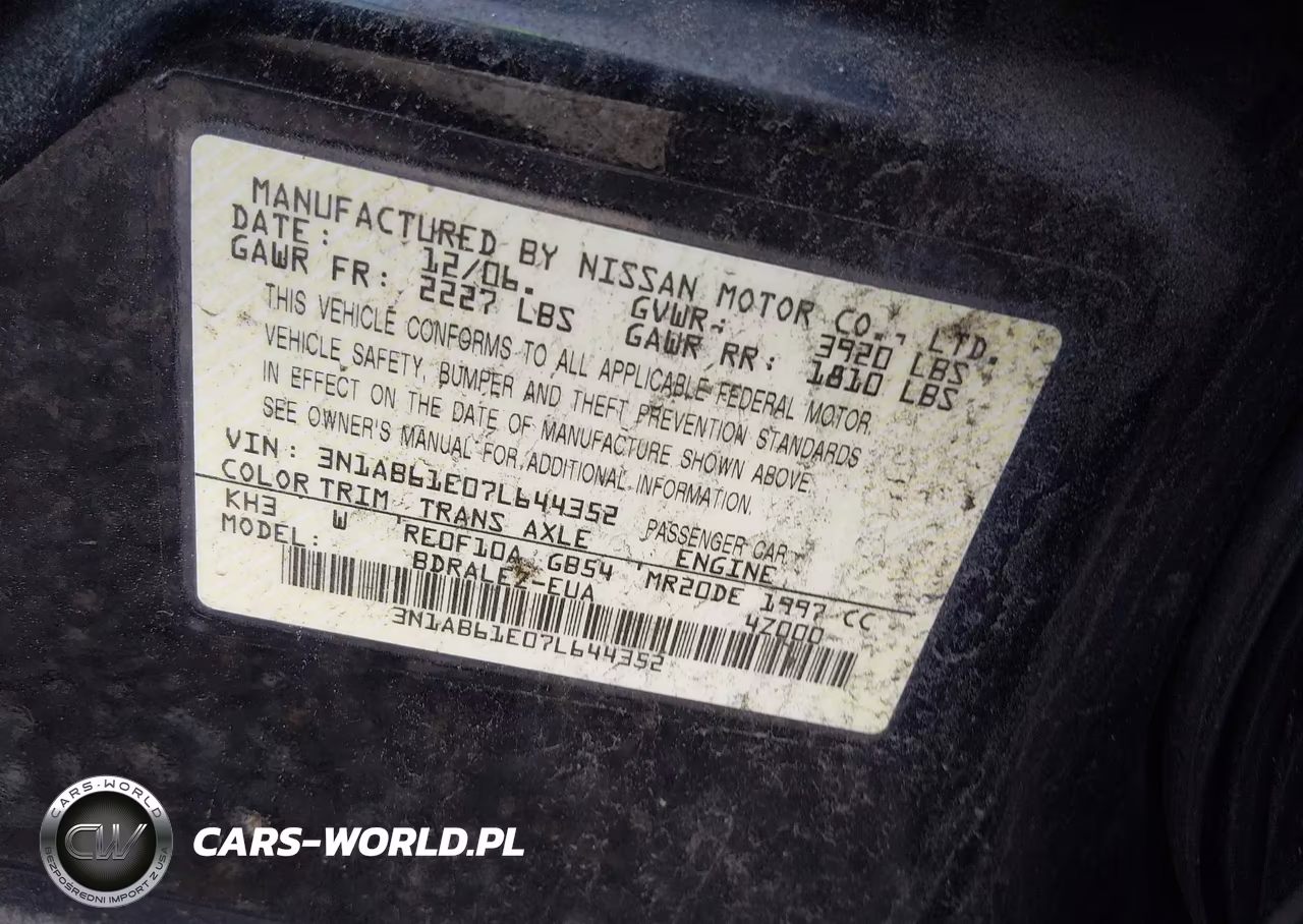 2007 Nissan Sentra 2.0S VIN:3N1AB61E07L644352 - 9
