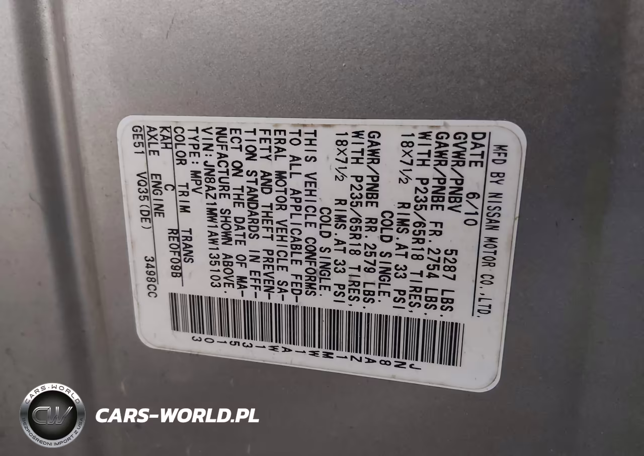 2010 Nissan Murano Sl VIN:JN8AZ1MW1AW135103 - 9