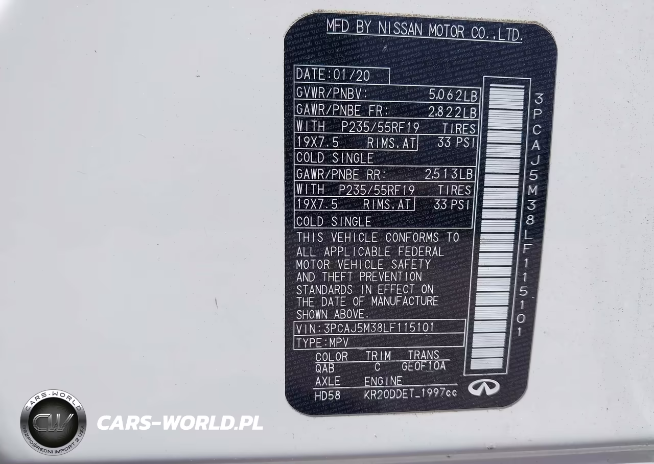 2020 Infiniti Qx50 Luxe Awd VIN:3PCAJ5M38LF115101 - 9
