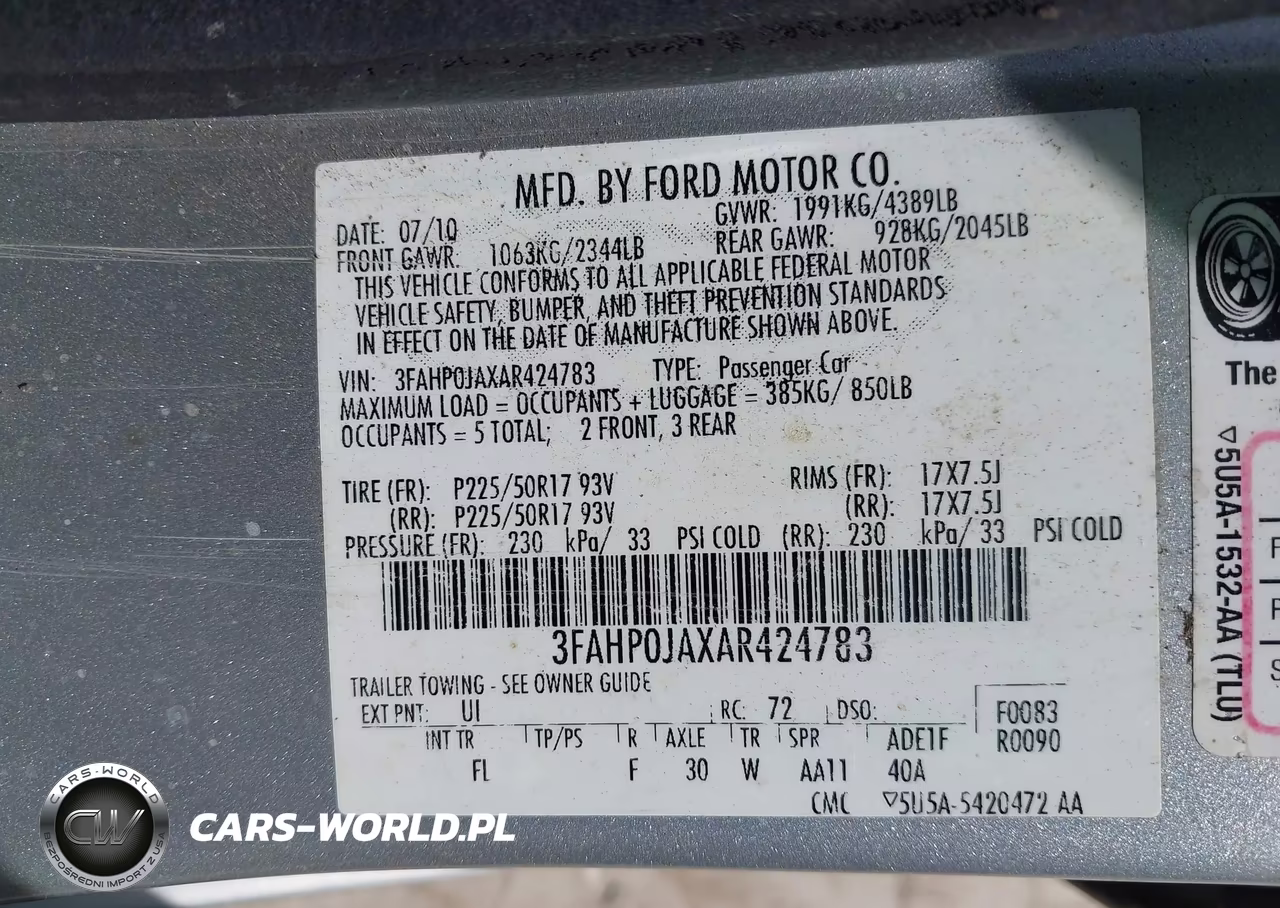 2010 Ford Fusion Sel VIN:3FAHP0JAXAR424783 - 9