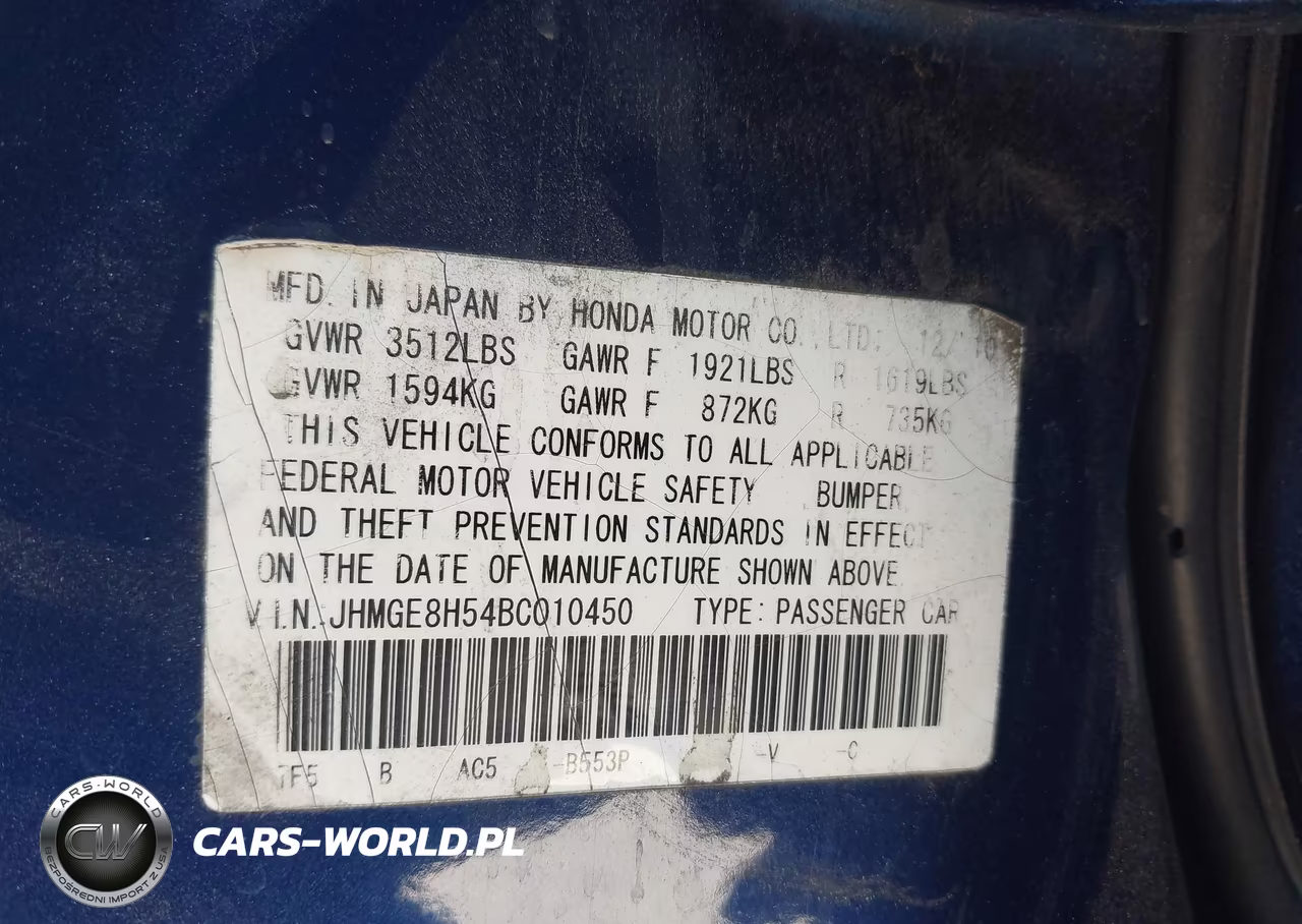 2011 Honda Fit Sport VIN:JHMGE8H54BC010450 - 9