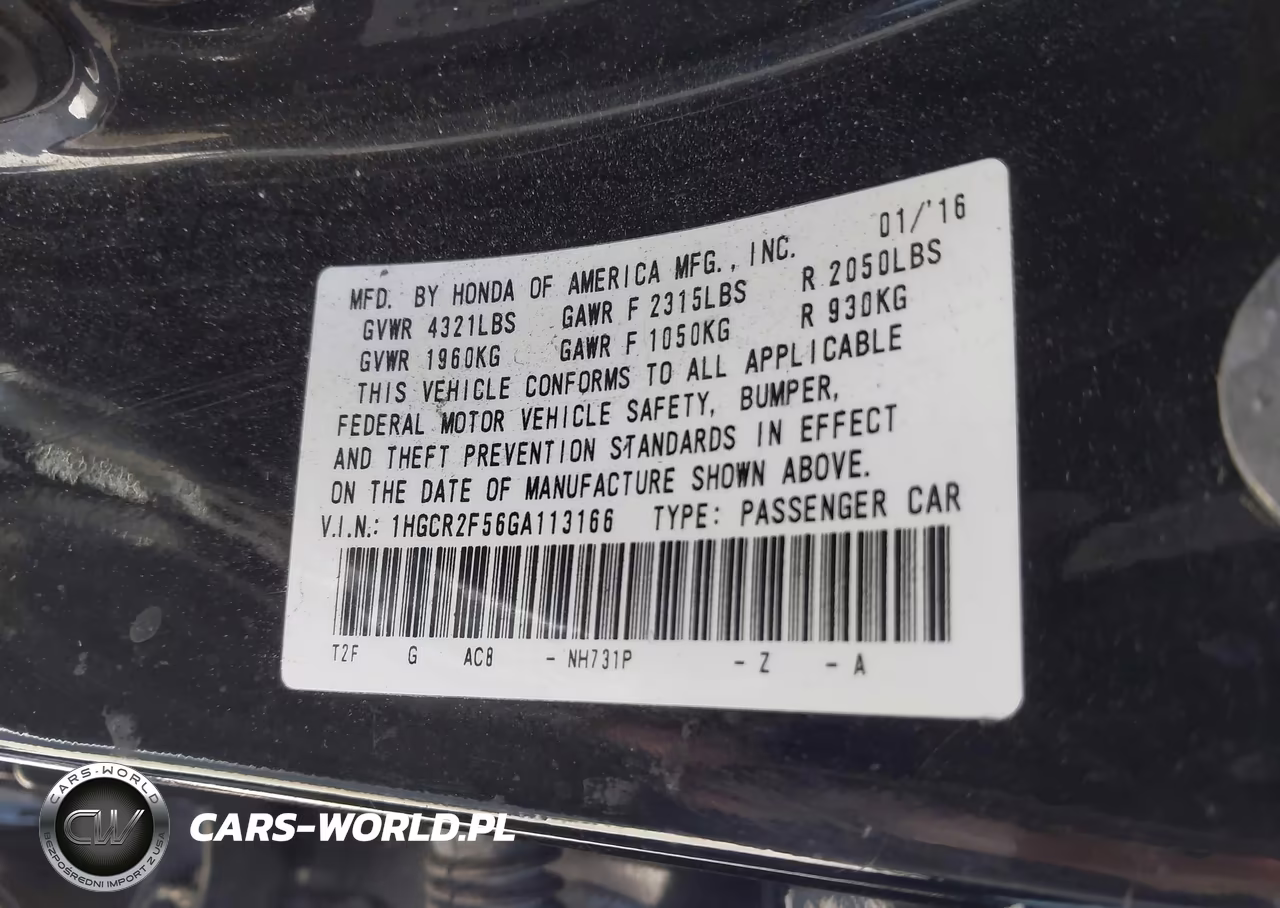 2016 Honda Accord Sport VIN:1HGCR2F56GA113166 - 9