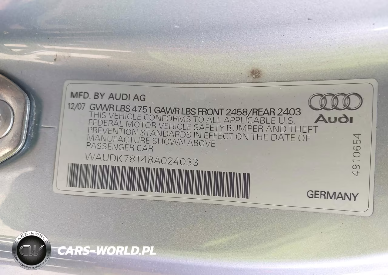 2008 Audi A5 3.2L VIN:WAUDK78T48A024033 - 9