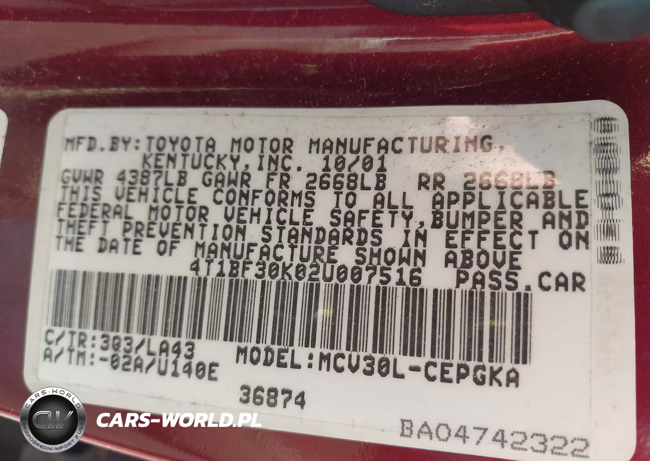 2002 Toyota Camry Xle VIN:4T1BF30K02U007516 - 9