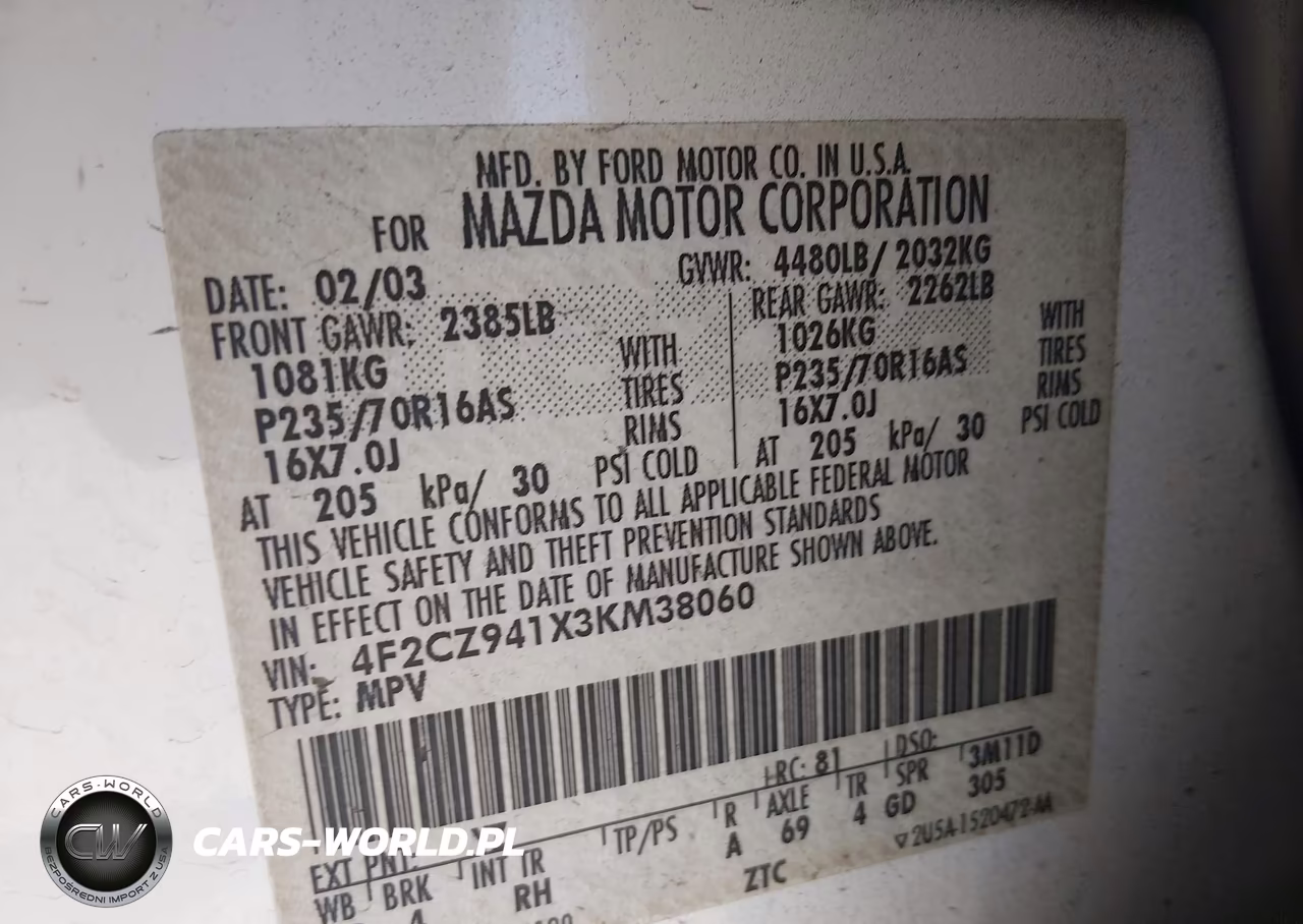 2003 Mazda Tribute Lx V6 VIN:4F2CZ941X3KM38060 - 9