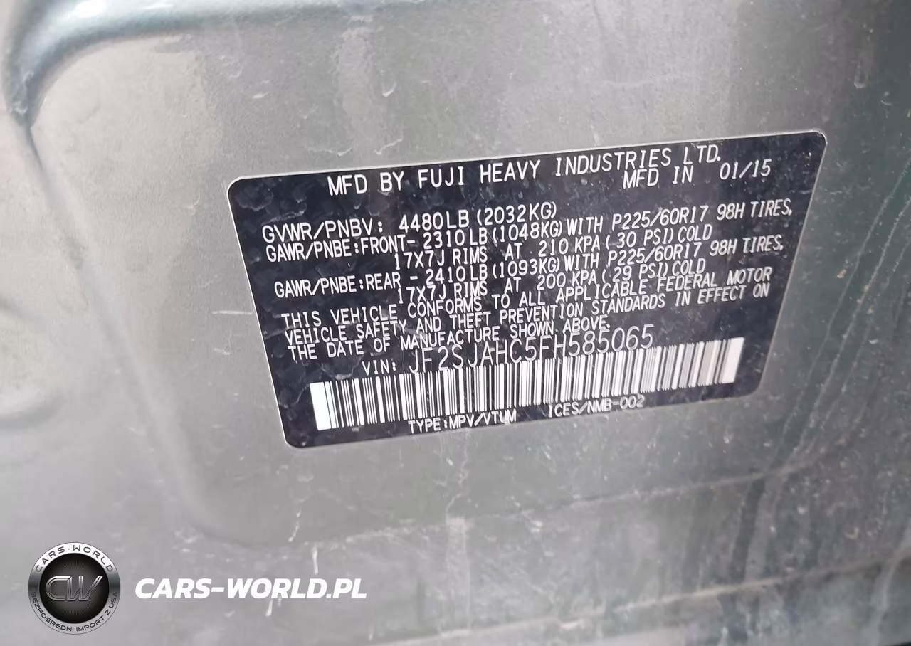 2015 Subaru Forester 2.5I Limited VIN:JF2SJAHC5FH585065 - 9