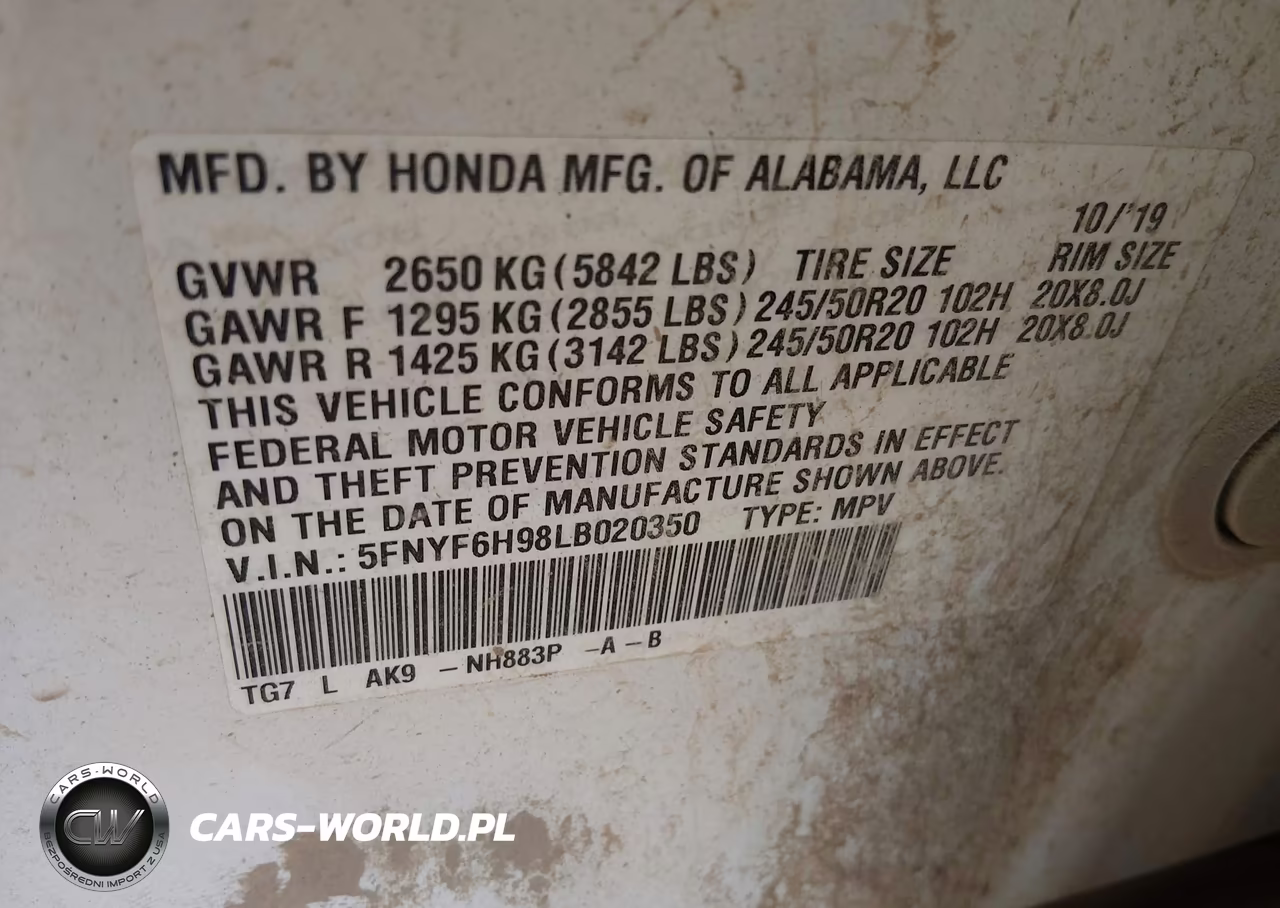 2020 Honda Pilot Awd Touring 8 Passenger VIN:5FNYF6H98LB020350 - 9