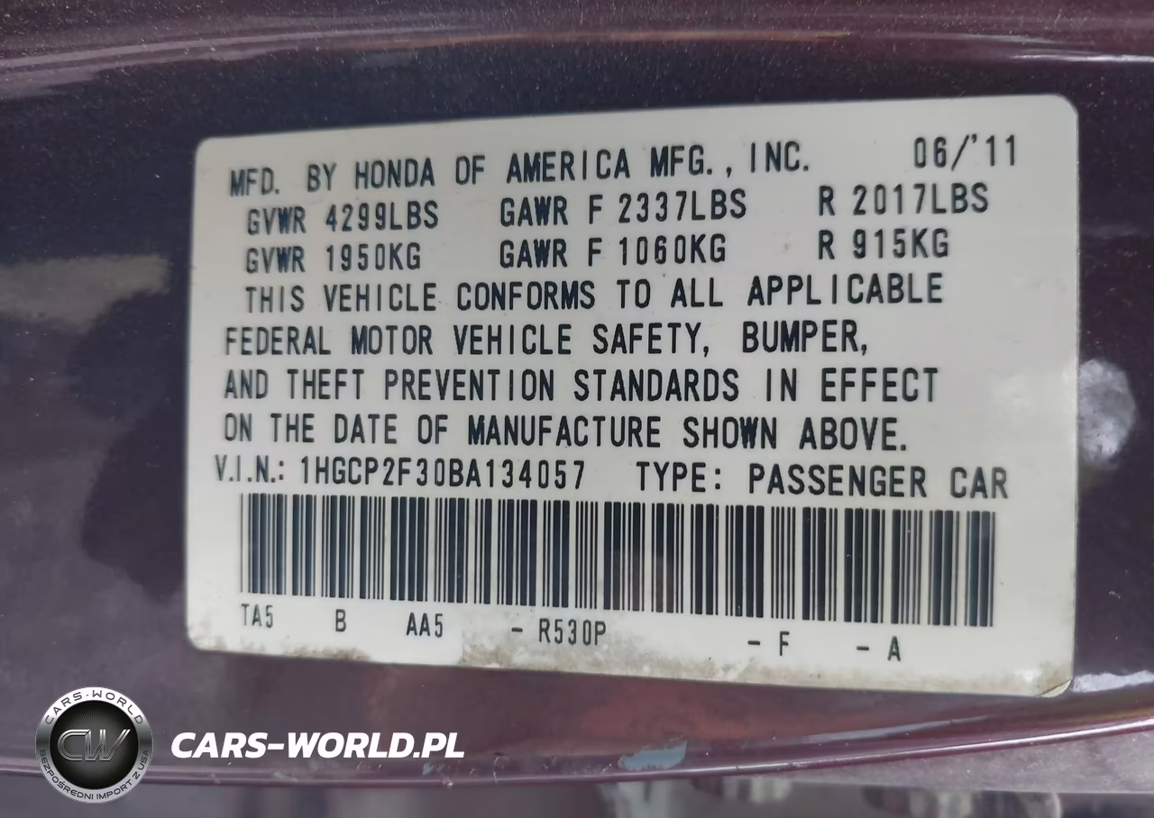 2011 Honda Accord 2.4 Lx VIN:1HGCP2F30BA134057 - 9