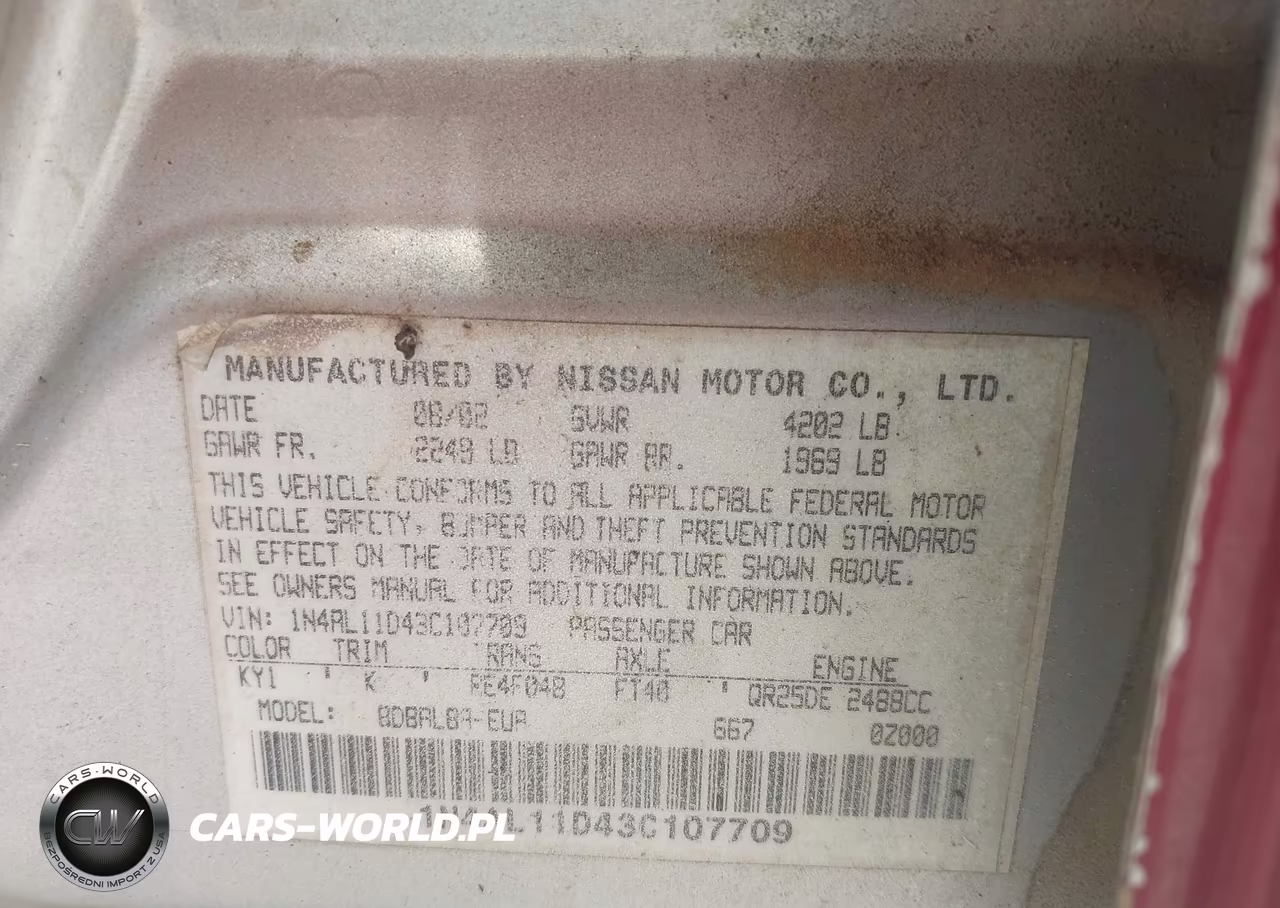 2003 Nissan Altima 2.5 S VIN:1N4AL11D43C107709 - 9
