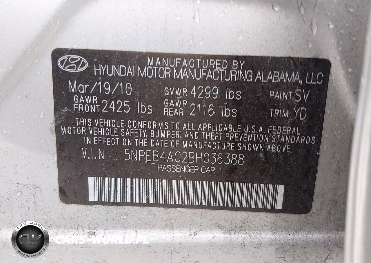 2011 Hyundai Sonata Gls VIN:5NPEB4AC2BH036388 - 9