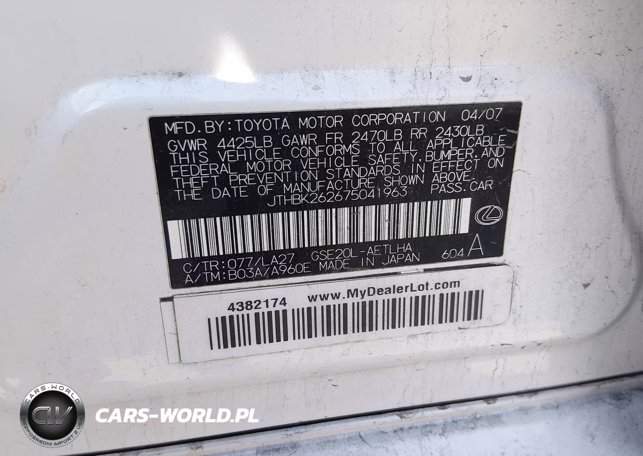 2007 Lexus Is 250 VIN:JTHBK262675041963 - 9