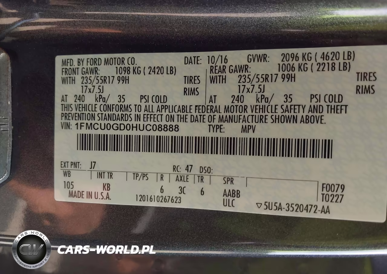 2017 Ford Escape Se VIN:1FMCU0GD0HUC08888 - 9