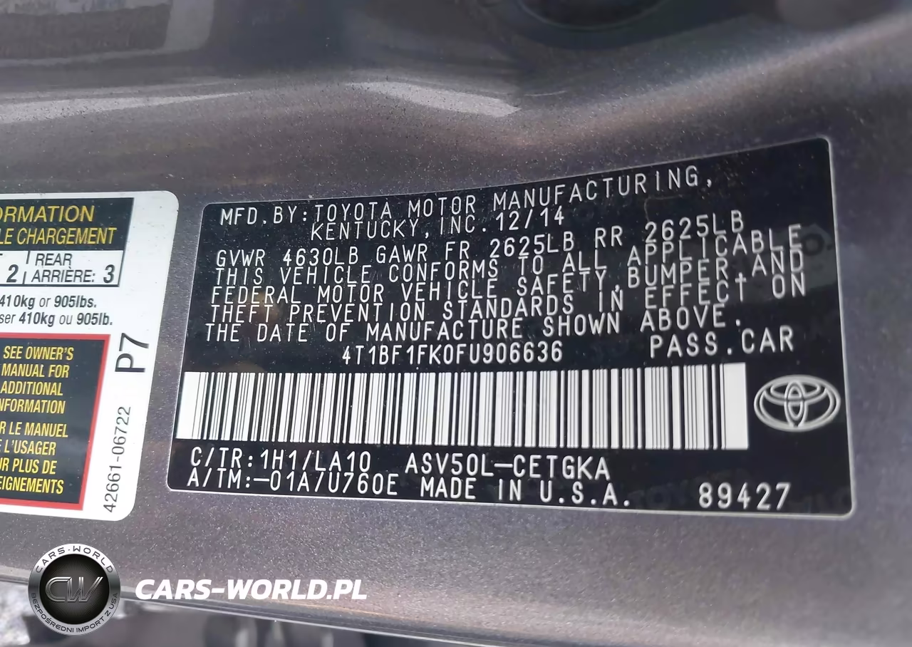 2015 Toyota Camry Xle VIN:4T1BF1FK0FU906636 - 9